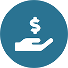 An icon of hands receiving funds